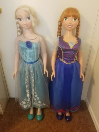 Disney 2014 Frozen Anna & Elsa 1st Edition My Size 38” Dolls In Great Shape
