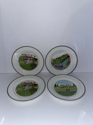 Villeroy & Boch Set Of 4 Luxembourg Naif Country Scene 6.  5 Inch Dessert Plates