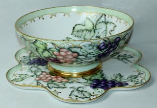 Gorgeous Antique Limoges France Bunches Of Grapes Hand Painted Punch Bowl