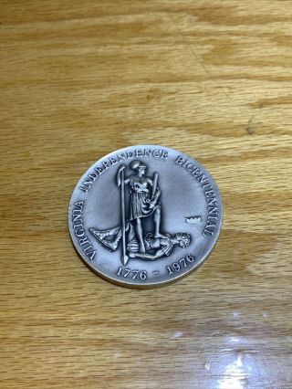 1776 - 1976 Virginia Independence Bicentennial.  999 Silver Commemorative Coin