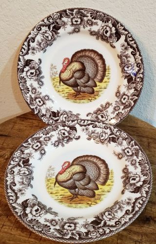 Spode Woodland Thanksgiving Turkey Dinner Plates Set Of 2 -