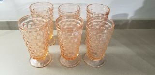 Vintage Fostoria Pink American Cube Large Footed Set Of 6 Drinking Glasses 6.  25”
