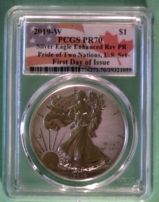 2019 - W Reverse Proof Silver Eagle,  1st Day Of Issue Pcgs Pr70