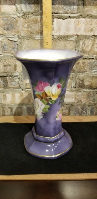 Royal Bonn Germany Hand Painted Floral Porcelain Vase 11 " Tall