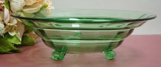 Vintage Anchor Hocking Green Block Optic Footed Fruit Bowl 11.  5  Wide