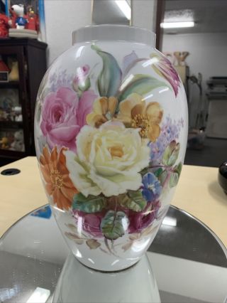 12” Noritake Nippon Toki Bone China Vase Kaisha Hand Painted Signed By Artist