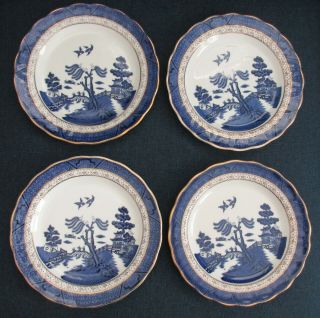 Set Of 4 Royal Doulton Booths Real Old Willow 8 1/2 " Salad Plates With Gold Trim