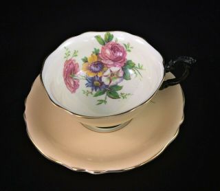 Paragon Cream Yellow Floral Tea Cup Saucer S7436 Set Appt Hm Queen Mary