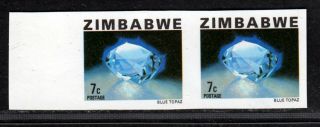 Zimbabwe 1980 Blue Topaz 7c Imperforate Pair Mnh.  Scarce.  A547
