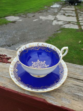 Rare Cobalt And Gold Shelley Teacup And Saucer Starburst Center Gorgeous