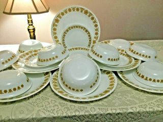 23pc Set Vintage Corelle Butterfly Gold Dinner & Salad Plates Soup Cereal Bowls