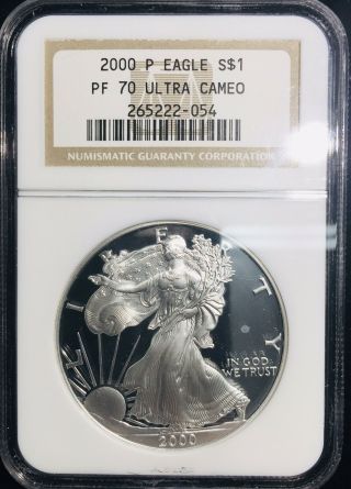 2000 P Silver Eagle Proof $1 Ngc Pf 70 Ultra Cameo 1 Oz.  Silver Bullion Coin