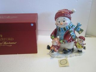 Rare Large Waterford Holiday Heirlooms Snowman Snowy Village Musical Cookie Jar