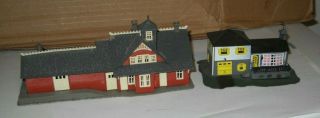 2 N Scale Buildings Train Station And House Ready To Go Built
