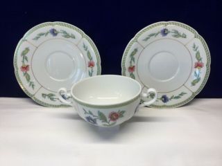 Villeroy & Boch “indian Summer” Cream Soup Double Handle Bowl And 2 Liner Saucer