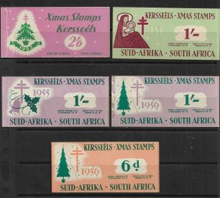 South Africa 1952 - 58 Xmas Stamps 6d To 2/6 Complete Booklets X 5 Mnh