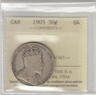 1905 Canada 50 Cents Silver Coin - Iccs Graded G - 4
