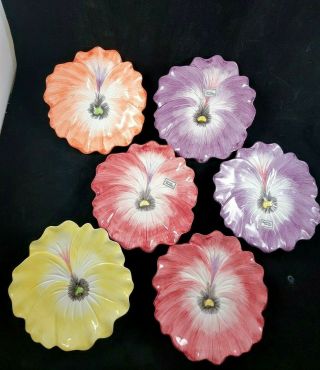 Fitz And Floyd Halcyon Pansy Snack Salad Appetizer Plates Set Of 6