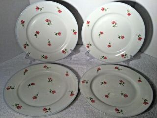 Set Of 4 Laura Ashley Lifestyles Hathaway Rose Blue Rimmed Dinner Plates