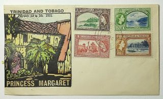 1955 Fdc Trinidad & Tobago Princess Margaret First Day Cover 4 Color Definitives