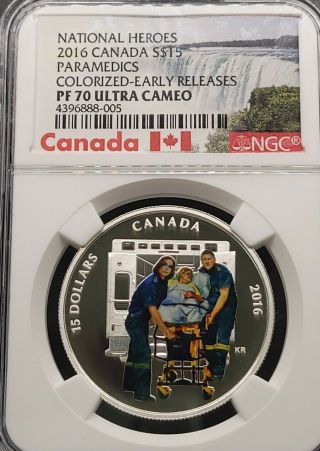 2016 Canada $15 3/4 Oz Silver Coin National Heroes Paramedics Pf 70 Colorized Er