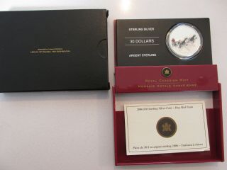 2006 Canada $30 Sterling Silver Proof Coin " Dog Sled Team " (colorized)