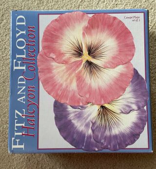 (2) Fitz & Floyd Halcyon Pansy Flower Plates Pink & Purple Brand