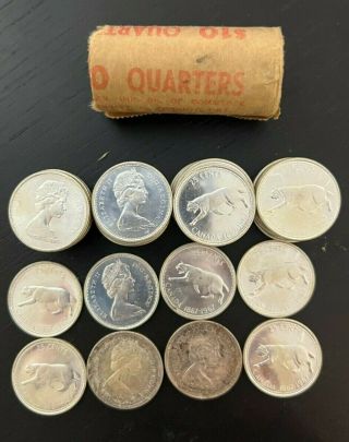 Canada 1967 Silver Bobcat Quarter 25 Cents Roll From Bank Roll Unc Uncirculated