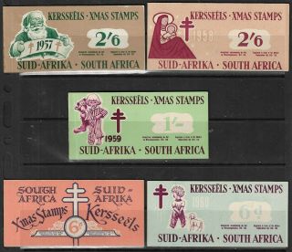 South Africa 1957 - 60 Xmas Stamps 6d To 2/6 Complete Booklets X 5 Mnh