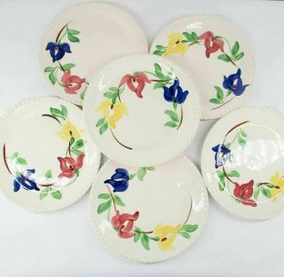 Vintage Blue Ridge Southern Pottery Carnival Dinner Plates Floral Set Of Six