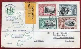 North Borneo Fdc First Day Cover 1st Nov 1956 Stamps To $1 Qeii Registered