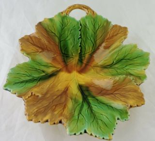 Antique Villeroy Boch Majolica Maple Leaf Dish Plate Signed Rare Pottery