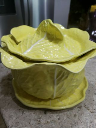 Secla Made In Portugal Majolica Yellow Cabbage Covered Soup Tureen (b23)
