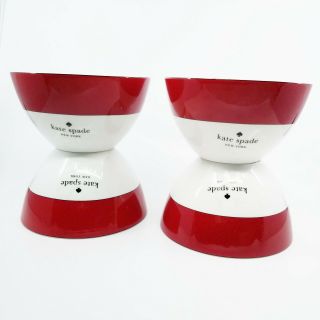 Set Of 4 Kate Spade Lenox York Rutherford Circle Red All Purpose Bowls