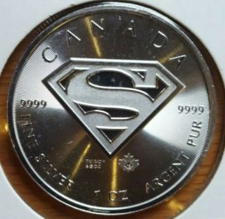 2016 Canada Maple Leaf $5 " Superman " Maple Leaf Privy 1 Oz.  9999 Fine Silver Bu