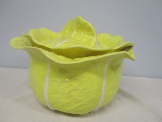 Secla Made In Portugal Majolica Yellow Cabbage Covered Soup Tureen