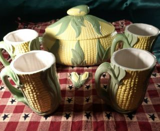 Shawnee Corn King Pottery (6 Peaces) Cookie Jar,  Corn Magnet,  8oz Glasses