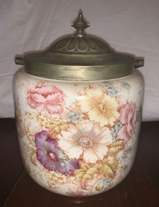 Antique S Fieldings & Co Floral Porcelain Biscuit Barrel Circa 1900 Rye Pattern