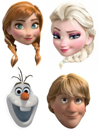 Frozen Official Anna Elsa Olaf Kristoff Disney 2d Card Party Face Masks - 4 Pack