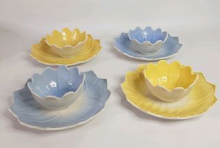 Vintage Fire King Lotus Leaf & Blossom Bowl/plate Set - 2 Yellow 2 Blue