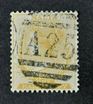 Malta,  Qv,  1875,  1/2d.  Yellow - Buff Value,  Sg 10,  Cat £60.