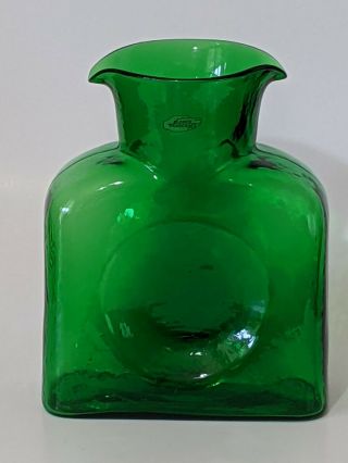 Vintage Blenko Green Double Spout Water Carafe Pitcher