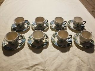 Vintage Metlox Poppytrail Vernon Sculpted Grape 8 Cups 3.  5,  And 8 Saucers 6.  25