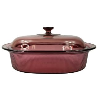 Corning Pyrex Visions 4 Qt.  Oval Covered Casserole Dish Roaster Cranberry V - 34 - B