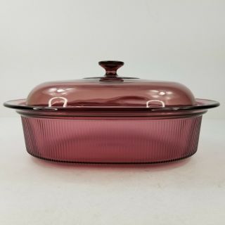 Corning Pyrex Visions 4 Qt.  Oval Covered Casserole Dish Roaster Cranberry V - 34 - B 3
