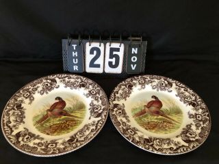 Spode Woodland Pheasant Thanksgiving 10 3/4 " Dinner Plates (2)