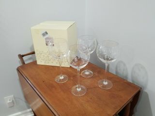 4 Lenox Heather Clear Balloon Wine Glass Etched Vine 15oz 8 7/8 " Euc