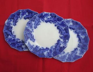 Set Of 3 Antique W.  H.  Grindley Flow Blue Argyle Salad Plates 8 "