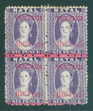 Sg 114 Natal 1895.  ½d On 6d Violet.  Very Lightly Mounted Block Of 4