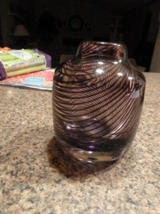 Vintage Signed Bengt Edenfalk For Kosta Boda Purple Ribbed Vase